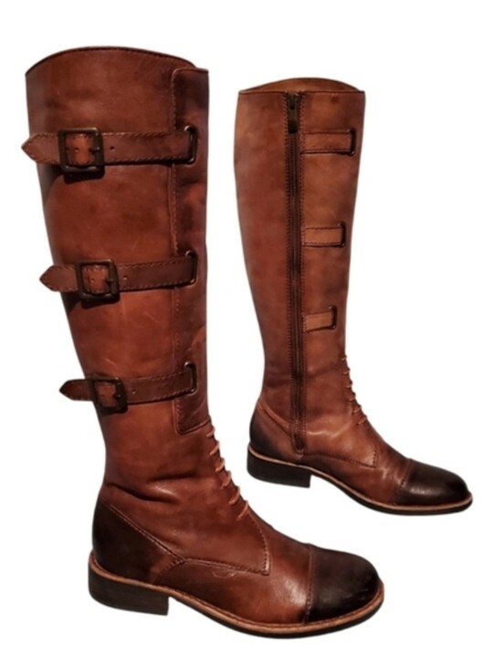 Vince Camuto Shoes - Vince Camuto Fenton Riding Boots Distressed Finish Lace Up Buckles Sz 7